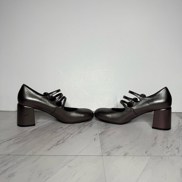 Jeffrey Campbell Tierz Pewter Iridescent Faux Leather Mary Jane Pump 7 1/2 - Picture 5 of 14